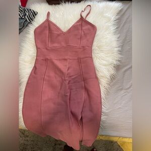 Pink snatched bodycon dress slit